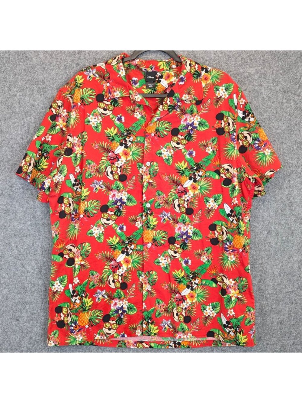 Disney Mens Mickey Mouse Mens Size XXL Hawaiian Shirt Floral Red Tropical